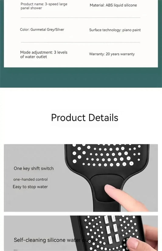 High Pressure Head Water 3-Mode Saving Shower Silver