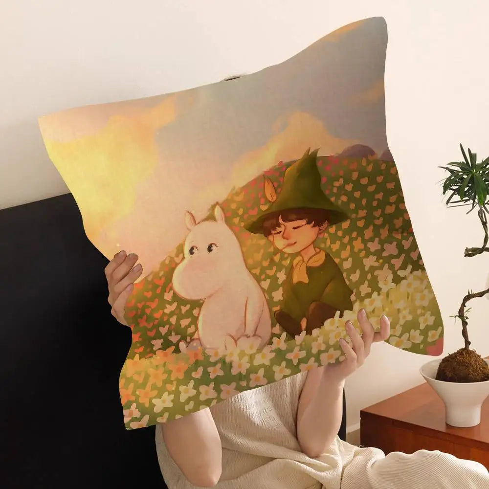 Cute Moomins Cushion Cover – Soft Polyester Decorative Throw Pillow Cover for Sofa & Home Décor