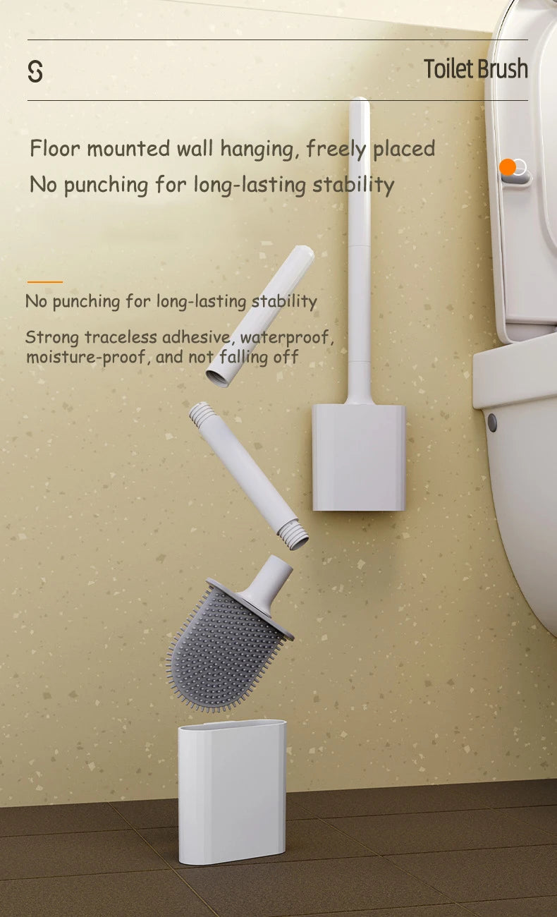Bathroom Toilet Brush System with Quick-Dry Wall Holder