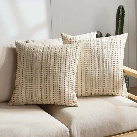 Gray Textured Throw Pillow Cover – Soft Boho Cushion Case for Couch & Living Room Décor (60x60cm)