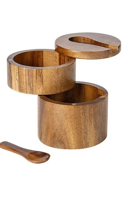 Wooden Seasoning Jar – Large Capacity Pepper & Salt Box with Spoon