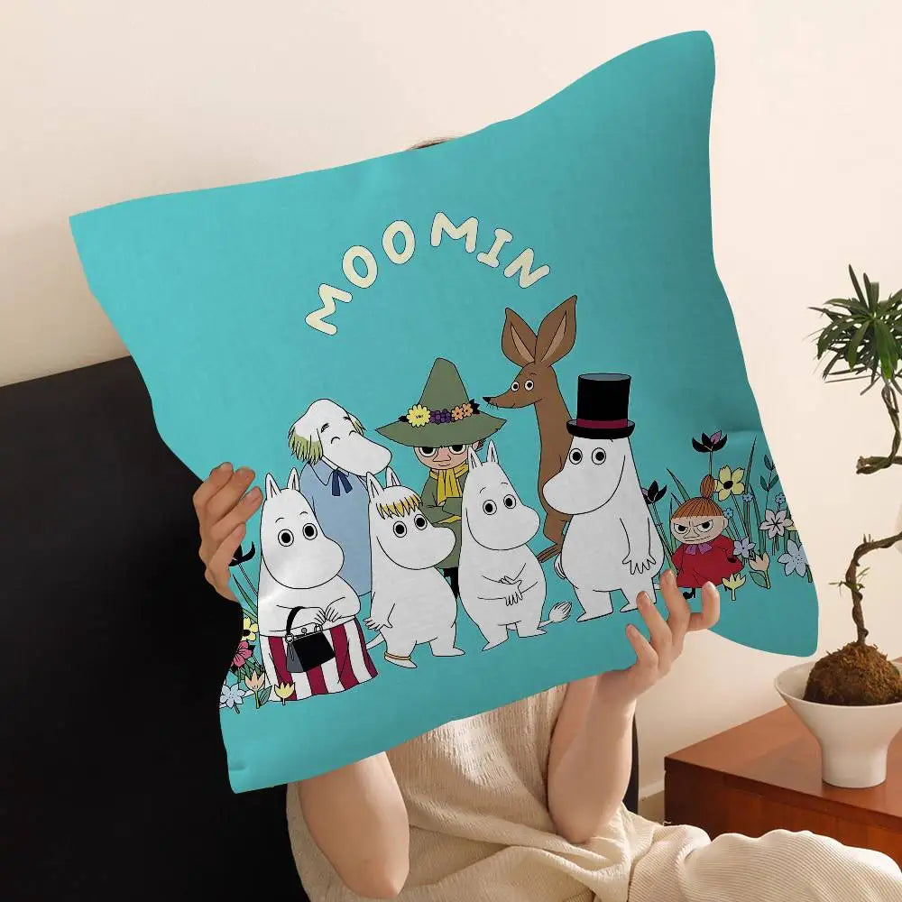 Cute Moomins Cushion Cover – Soft Polyester Decorative Throw Pillow Cover for Sofa & Home Décor