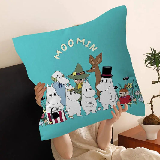 Cute Moomins Cushion Cover – Soft Polyester Decorative Throw Pillow Cover for Sofa & Home Décor