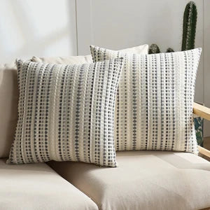 Gray Textured Throw Pillow Cover – Soft Boho Cushion Case for Couch & Living Room Décor (60x60cm)