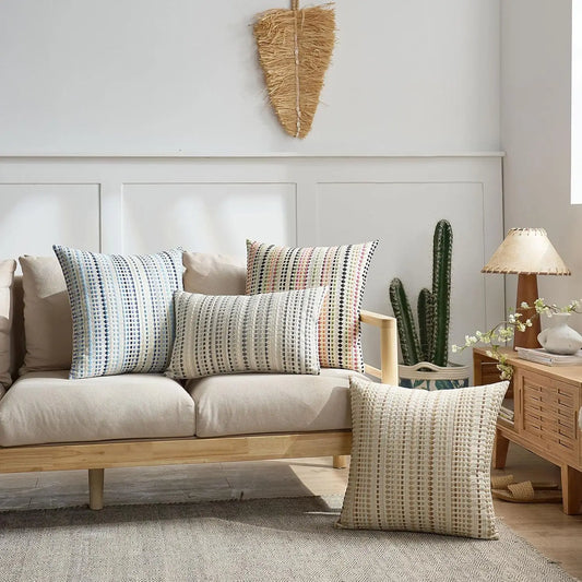 Gray Textured Throw Pillow Cover – Soft Boho Cushion Case for Couch & Living Room Décor (60x60cm)