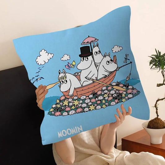 Cute Moomins Cushion Cover – Soft Polyester Decorative Throw Pillow Cover for Sofa & Home Décor