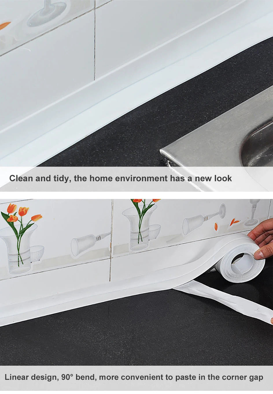 Waterproof Bath Caulk Tape 3.2M Toilet Sealing Strip Tape for Kitchen & Bathroom Edges