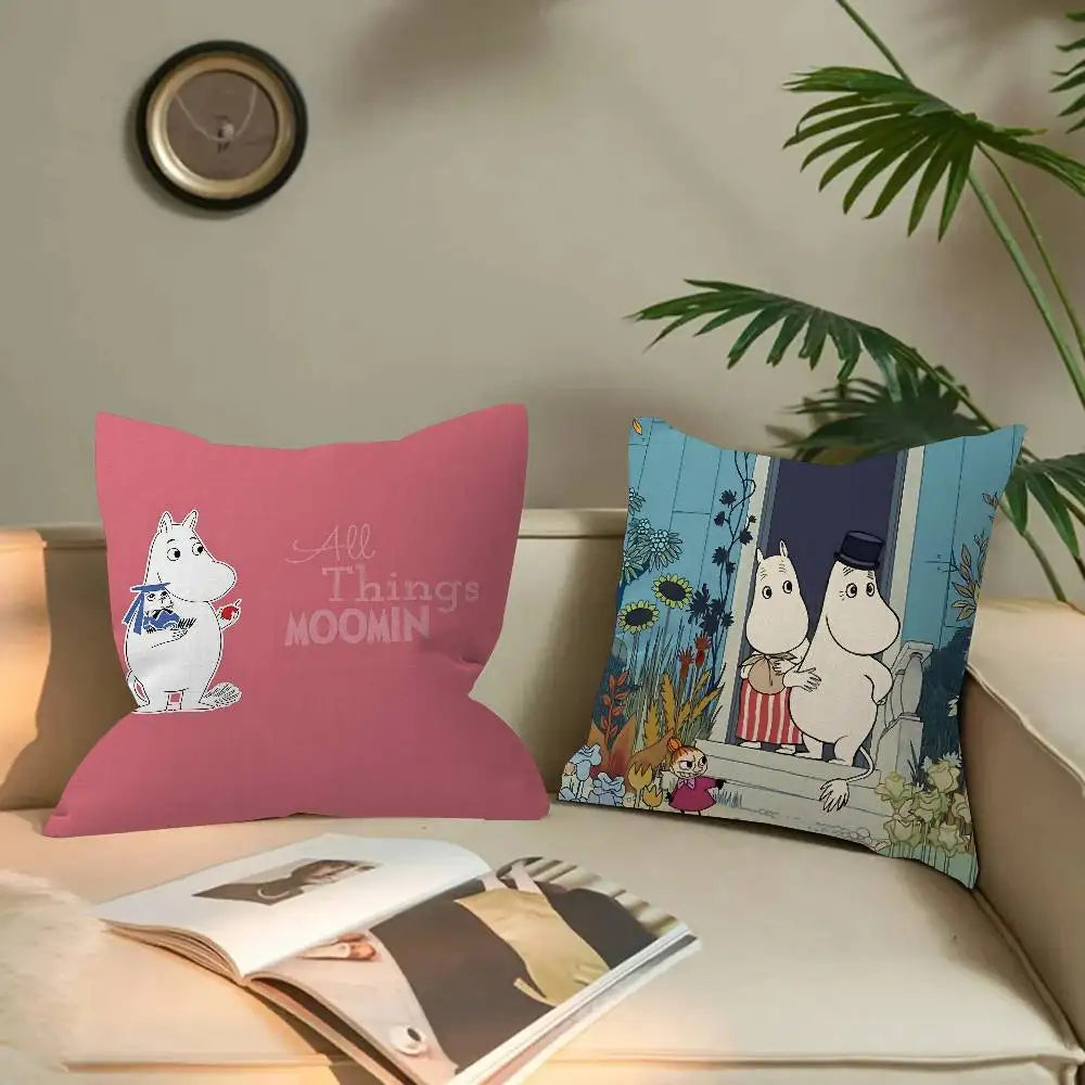 Cute Moomins Cushion Cover – Soft Polyester Decorative Throw Pillow Cover for Sofa & Home Décor