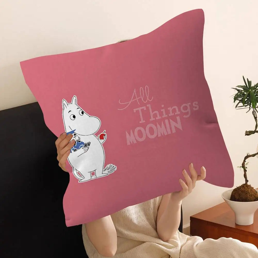 Cute Moomins Cushion Cover – Soft Polyester Decorative Throw Pillow Cover for Sofa & Home Décor