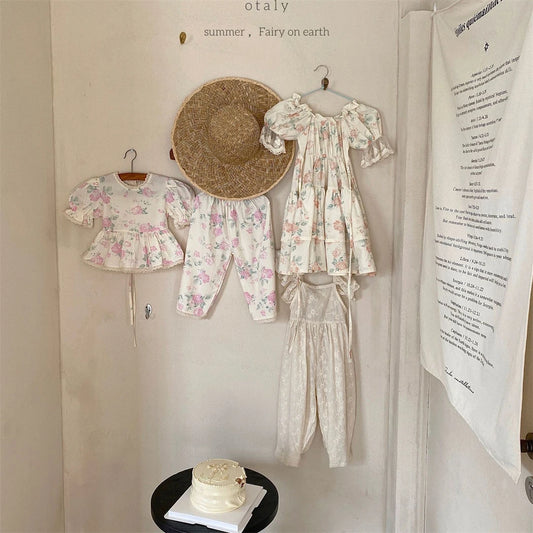 Vintage Floral Girls Romper with Bow Back