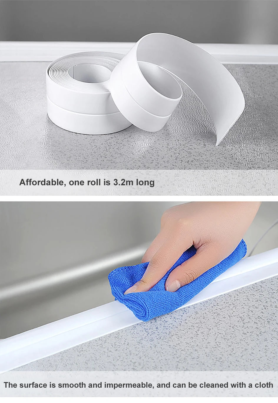 Waterproof Bath Caulk Tape 3.2M Toilet Sealing Strip Tape for Kitchen & Bathroom Edges