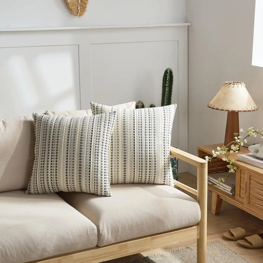Gray Textured Throw Pillow Cover – Soft Boho Cushion Case for Couch & Living Room Décor (60x60cm)
