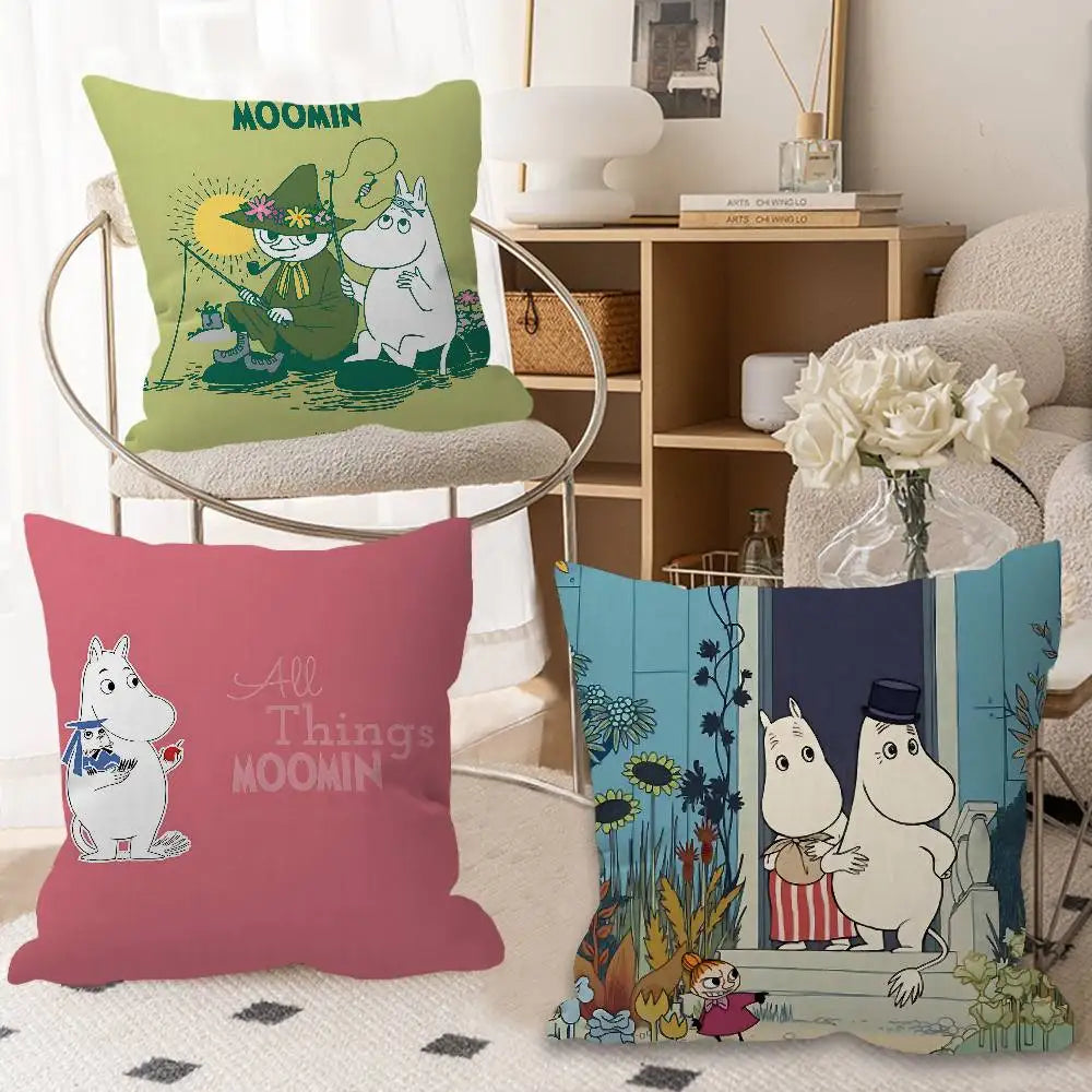 Cute Moomins Cushion Cover – Soft Polyester Decorative Throw Pillow Cover for Sofa & Home Décor