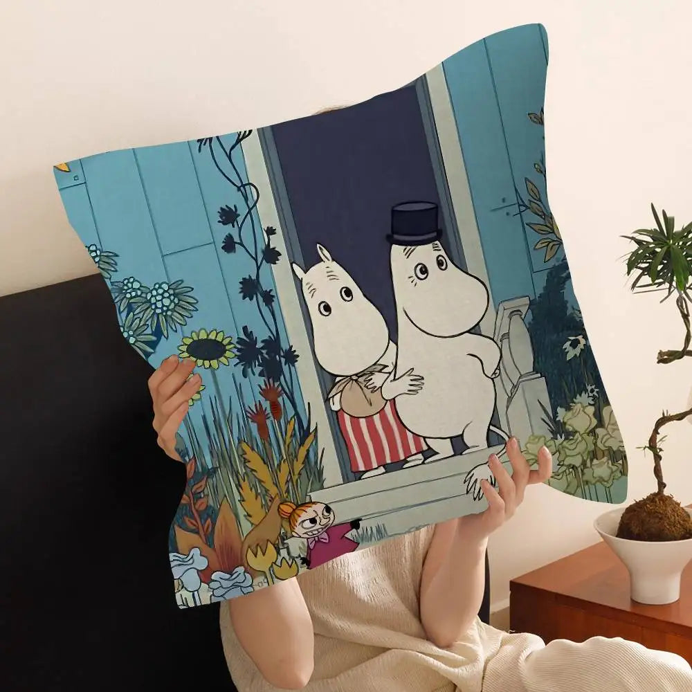 Cute Moomins Cushion Cover – Soft Polyester Decorative Throw Pillow Cover for Sofa & Home Décor