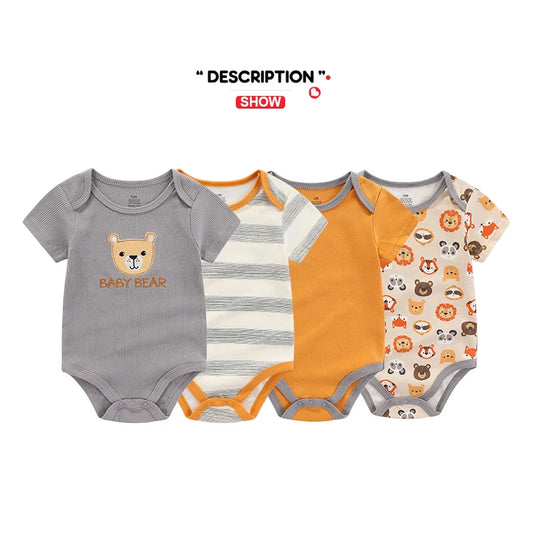 Kiddiezoom 4PCS Cotton Cartoon Baby Bodysuit Set