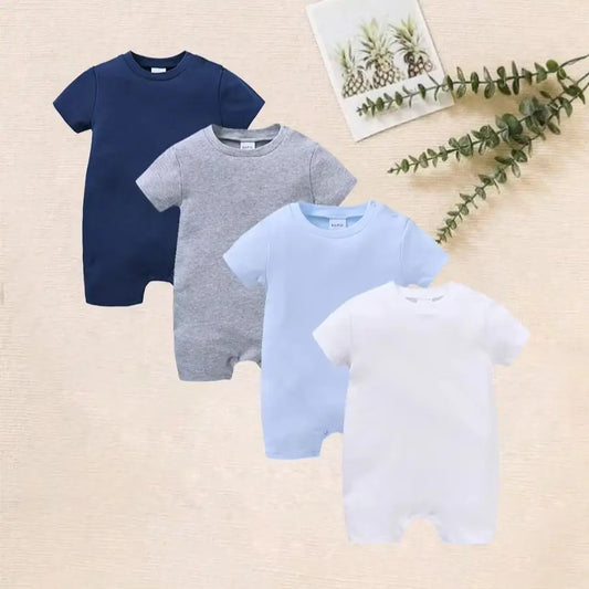 Newborn Cotton Baby Romper Set – Solid Unisex Onesies (1/3/4PCS)