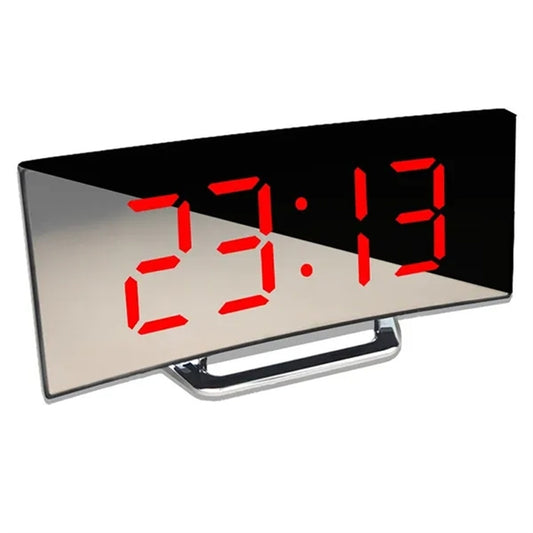 Curved Mirror LED Digital Alarm Clock