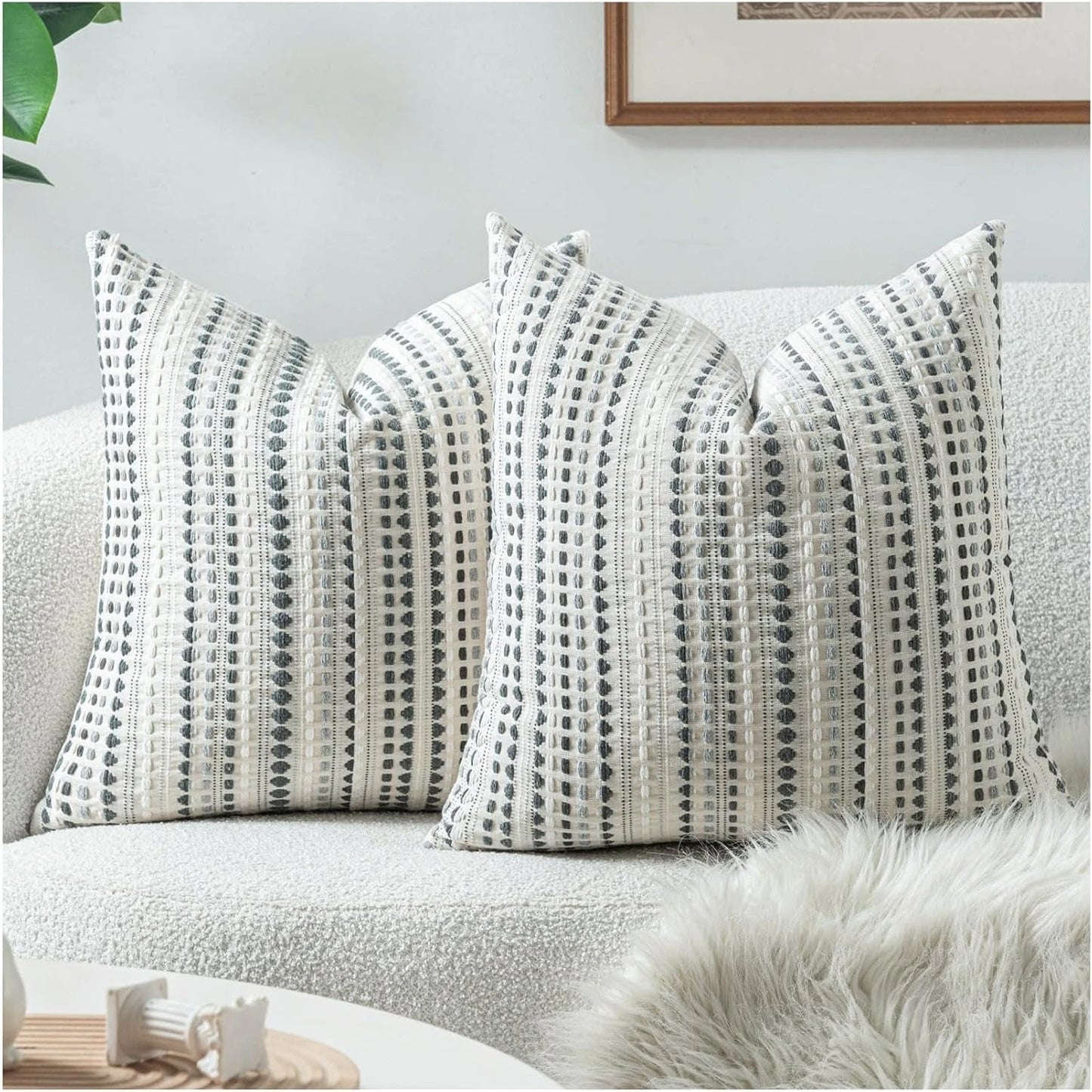 Gray Textured Throw Pillow Cover – Soft Boho Cushion Case for Couch & Living Room Décor (60x60cm)