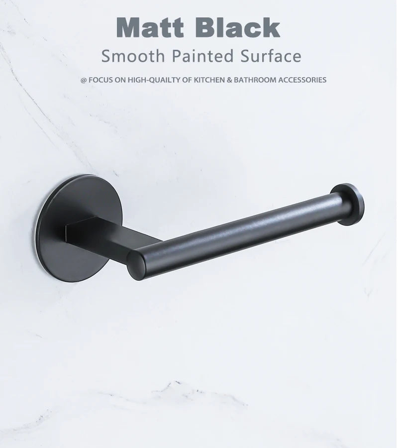 Black Aluminum Alloy Toilet Paper Self-Adhesive 3M Wall Mounted Holder