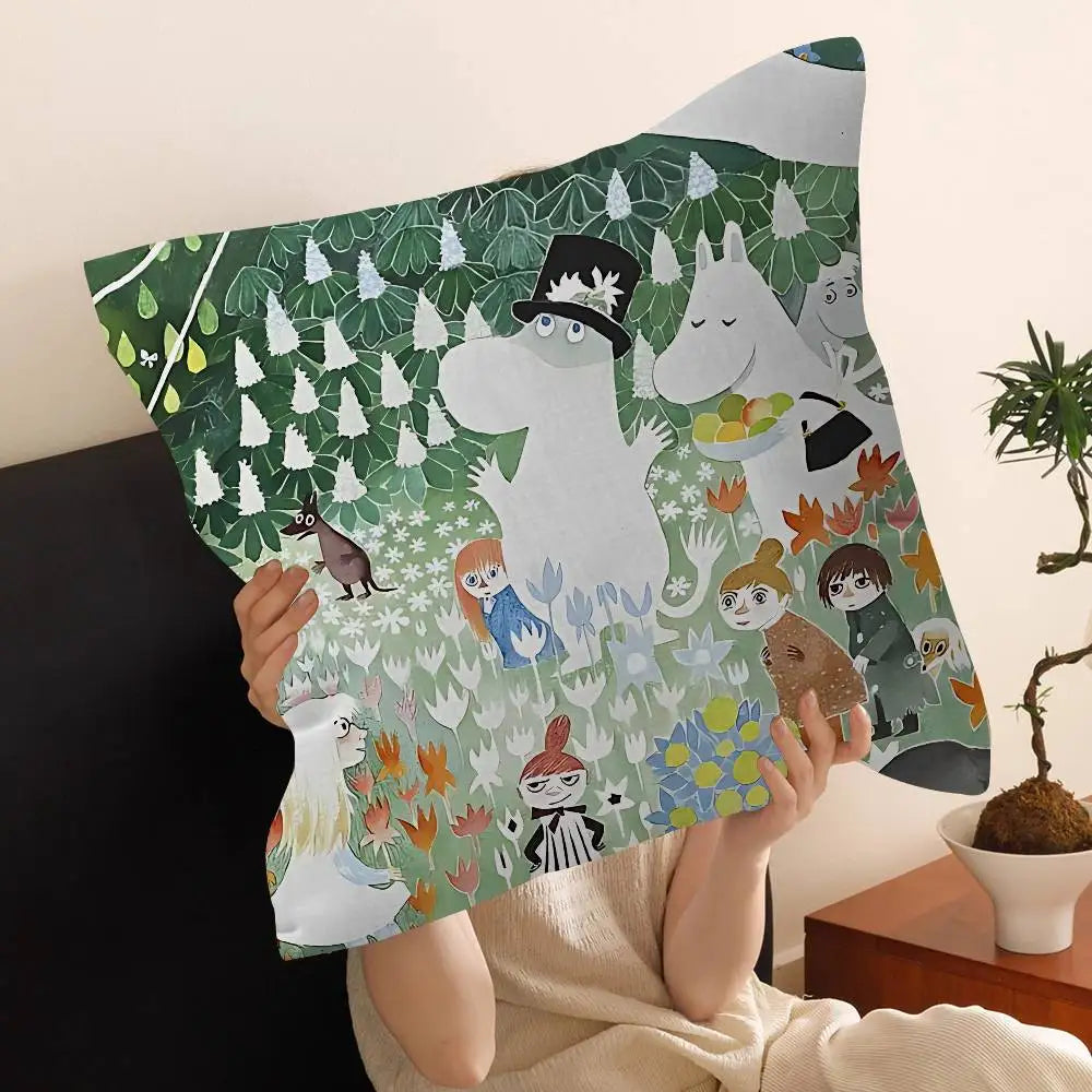 Cute Moomins Cushion Cover – Soft Polyester Decorative Throw Pillow Cover for Sofa & Home Décor