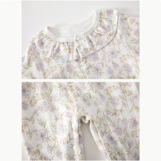 Baby Girls Floral Ruffle Romper – Long Sleeve Cotton Sleepwear (0–2Y)