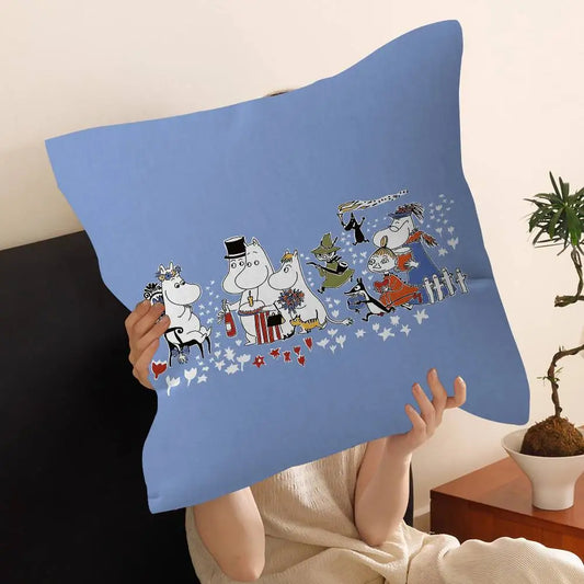 Cute Moomins Cushion Cover – Soft Polyester Decorative Throw Pillow Cover for Sofa & Home Décor