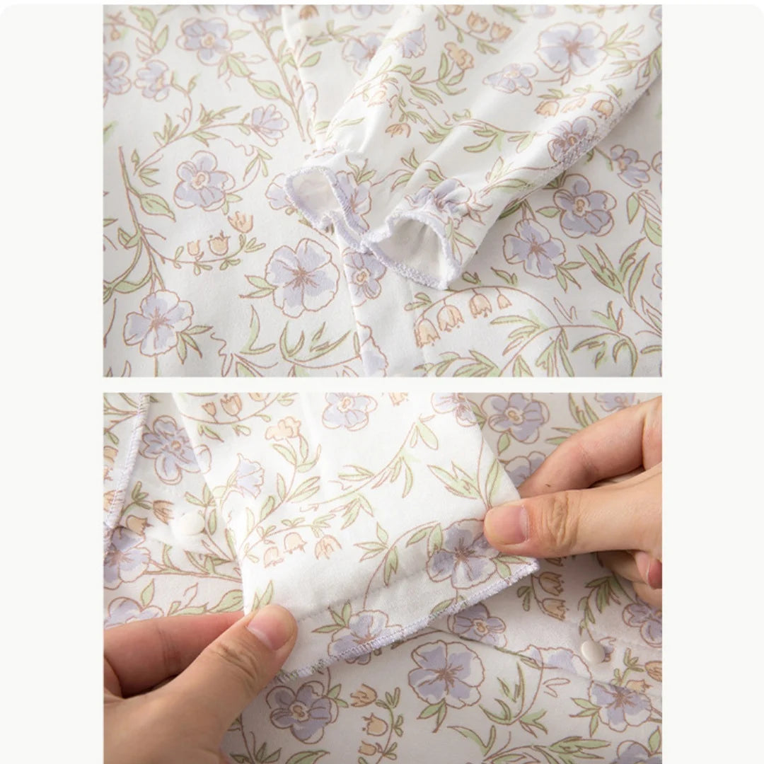 Baby Girls Floral Ruffle Romper – Long Sleeve Cotton Sleepwear (0–2Y)