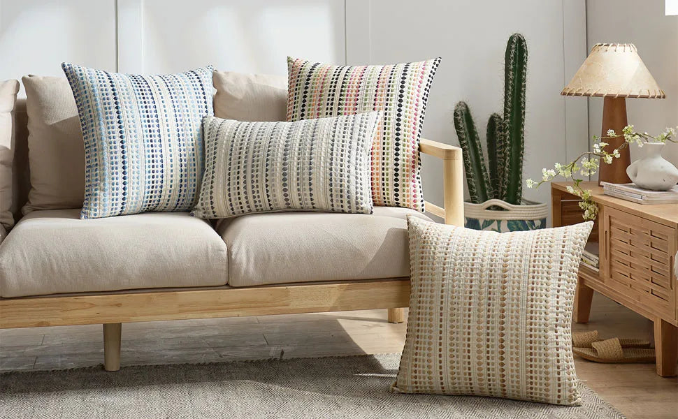 Gray Textured Throw Pillow Cover – Soft Boho Cushion Case for Couch & Living Room Décor (60x60cm)