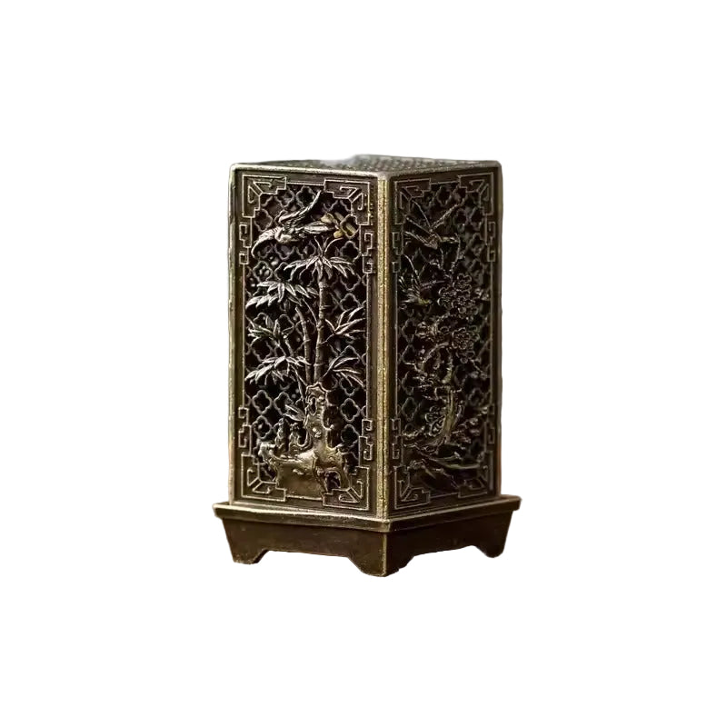 Square Alloy Incense Burner with Plum Design