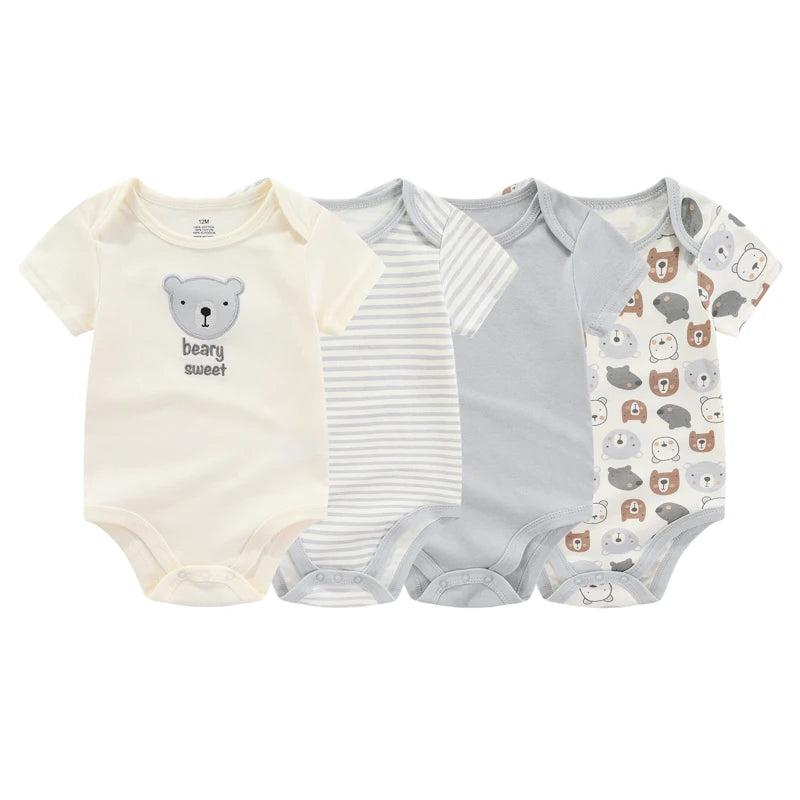 Kiddiezoom 4PCS Cotton Cartoon Baby Bodysuit Set