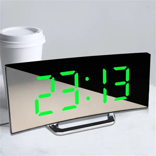 Curved Mirror LED Digital Alarm Clock