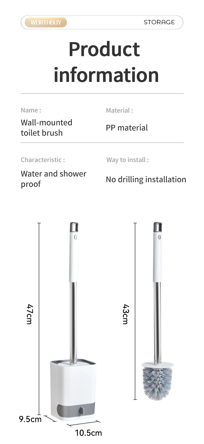 Long Handle Plastic Toilet Brush with Drainable Base Cleaning Brush