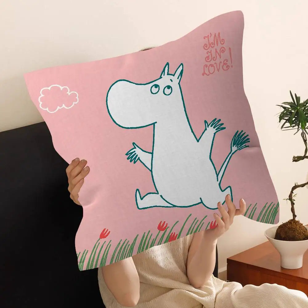 Cute Moomins Cushion Cover – Soft Polyester Decorative Throw Pillow Cover for Sofa & Home Décor