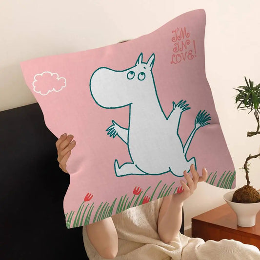Cute Moomins Cushion Cover – Soft Polyester Decorative Throw Pillow Cover for Sofa & Home Décor