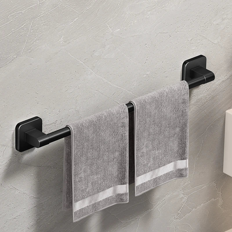 Self-Adhesive 50cm Bathroom Black Towel Rack – Drill-Free Install Today
