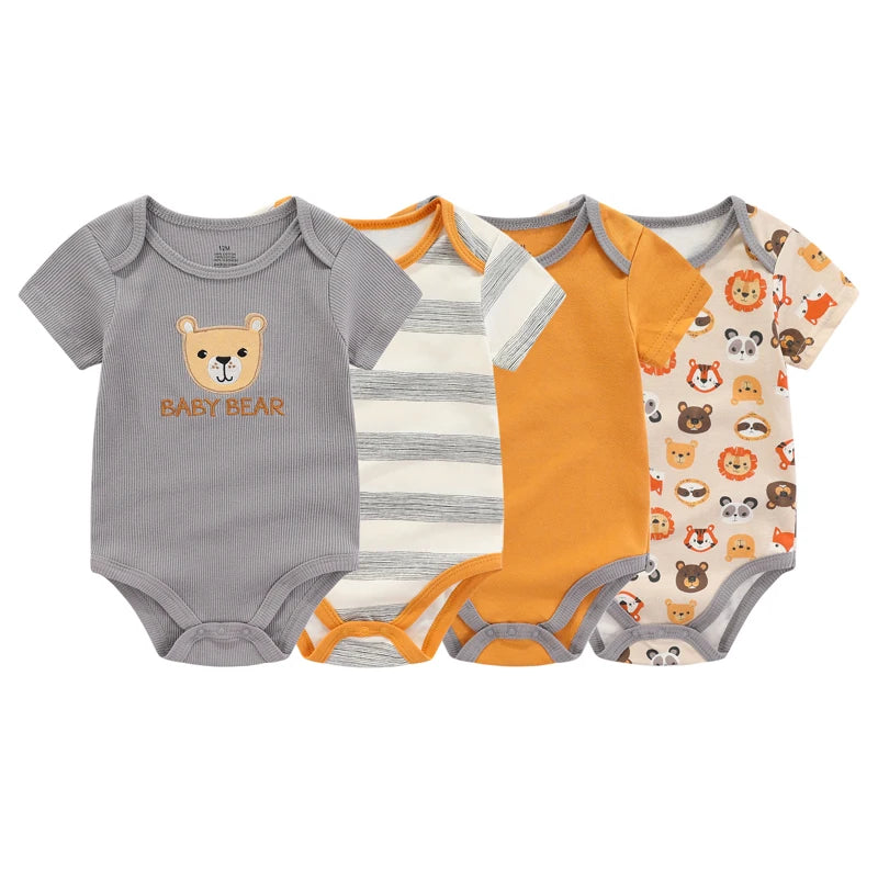 Kiddiezoom 4PCS Cotton Cartoon Baby Bodysuit Set