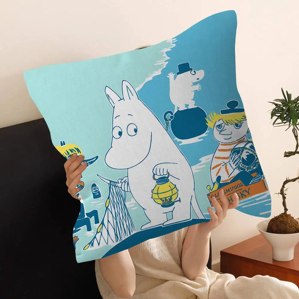 Cute Moomins Cushion Cover – Soft Polyester Decorative Throw Pillow Cover for Sofa & Home Décor