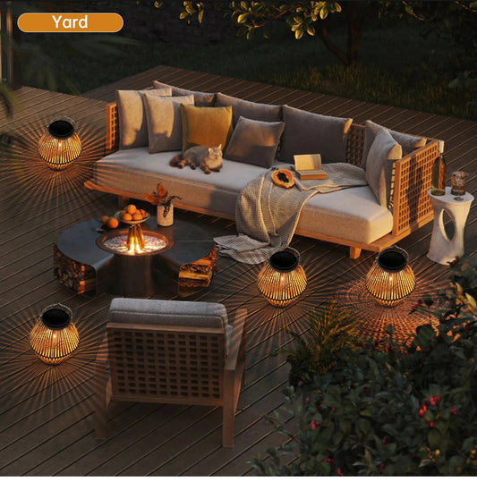 Solar Rattan Outdoor Lantern Light