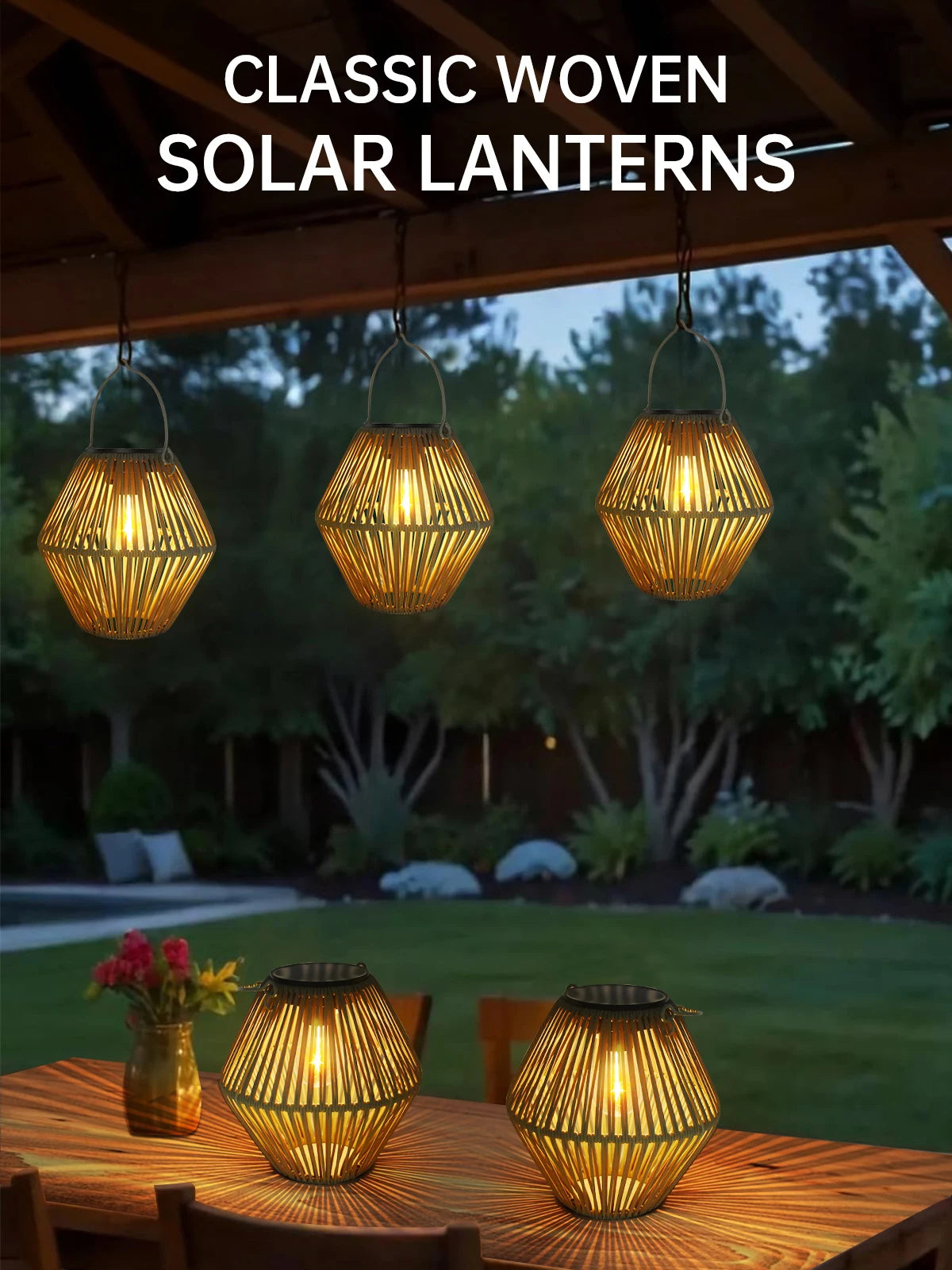 Solar Rattan Outdoor Lantern Light