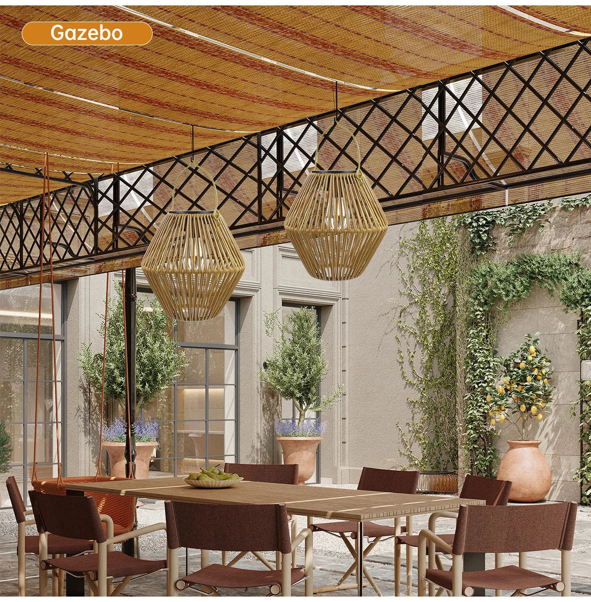 Solar Rattan Outdoor Lantern Light