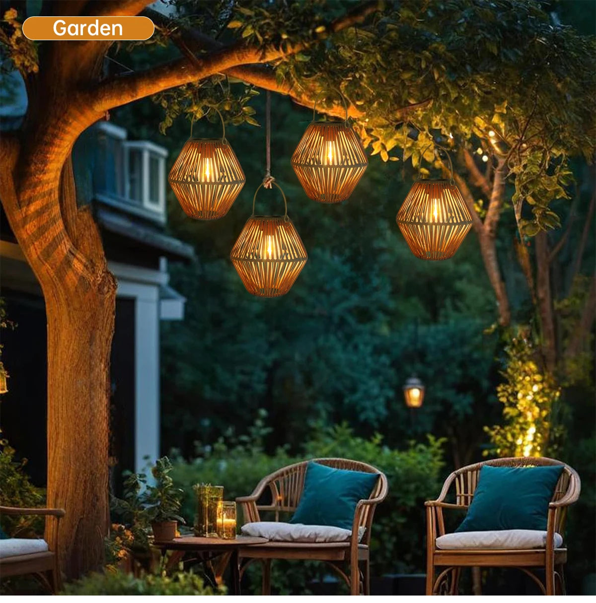 Solar Rattan Outdoor Lantern Light