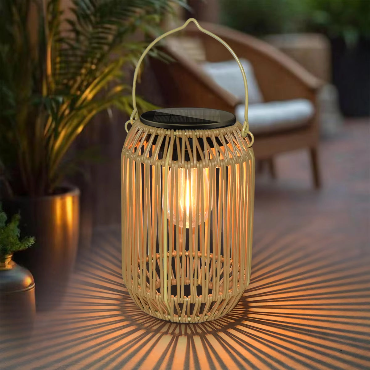 Solar Rattan Outdoor Lantern Light