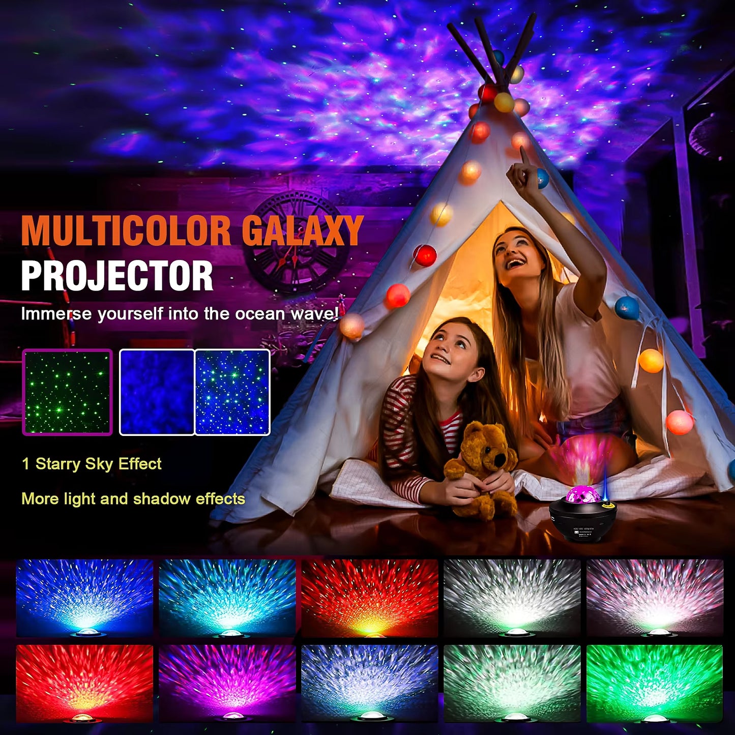 Starry Galaxy Projector Night Light with Bluetooth