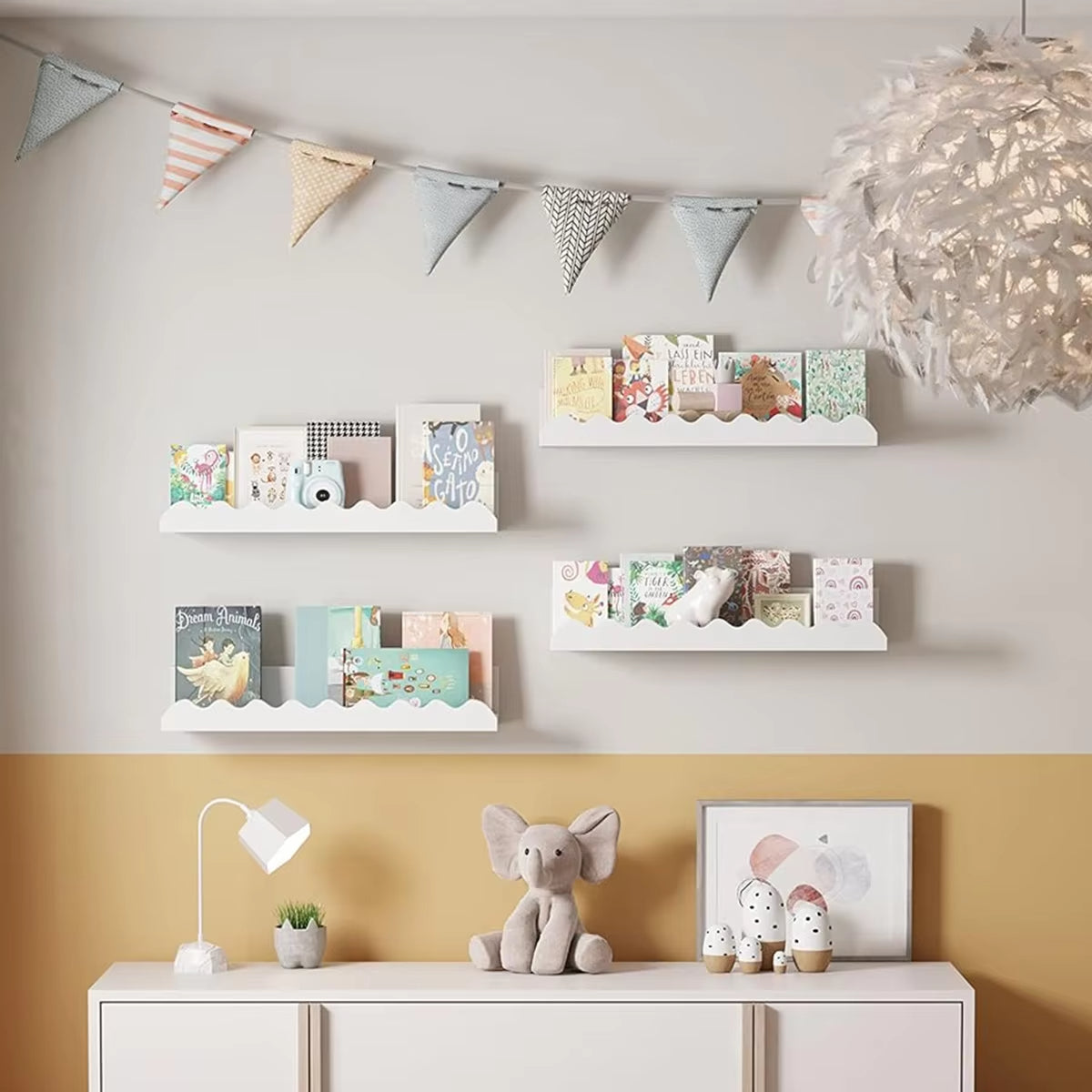 White Wavy Wooden Floating Shelf Wall Mounted Storage Ledge
