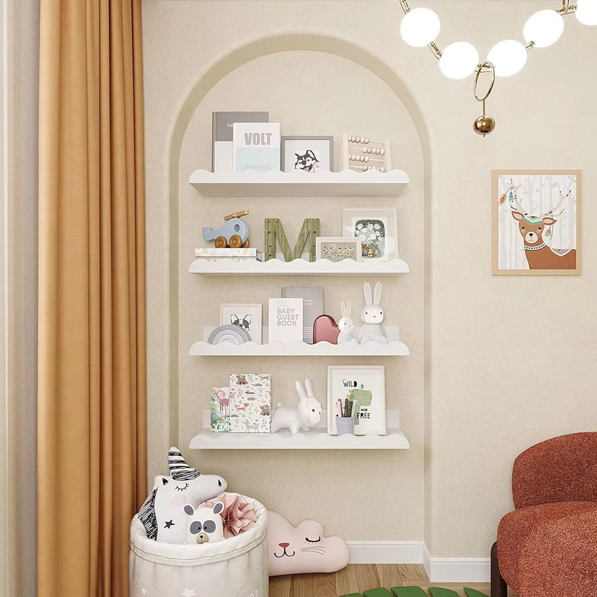 White Wavy Wooden Floating Shelf Wall Mounted Storage Ledge
