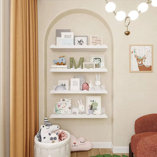 White Wavy Wooden Floating Shelf Wall Mounted Storage Ledge