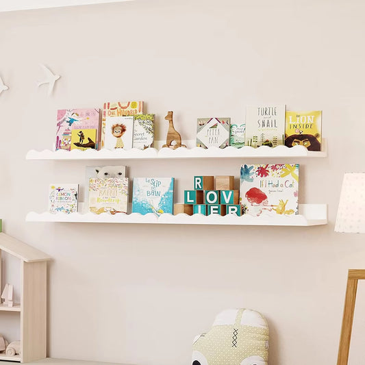 White Wavy Wooden Floating Shelf Wall Mounted Storage Ledge