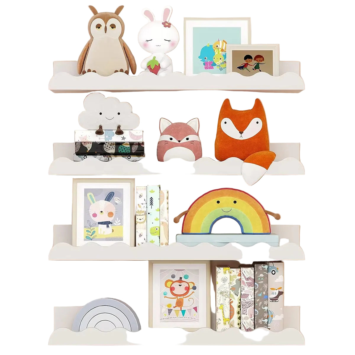 White Wavy Wooden Floating Shelf Wall Mounted Storage Ledge