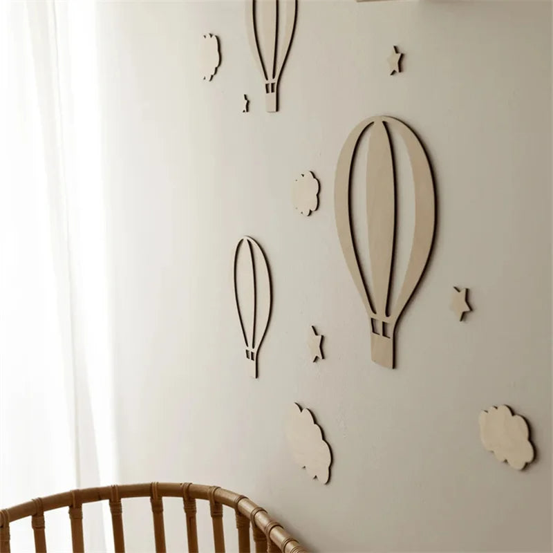 Wooden Hot Air Balloon Wall Stickers Set for Kids Room