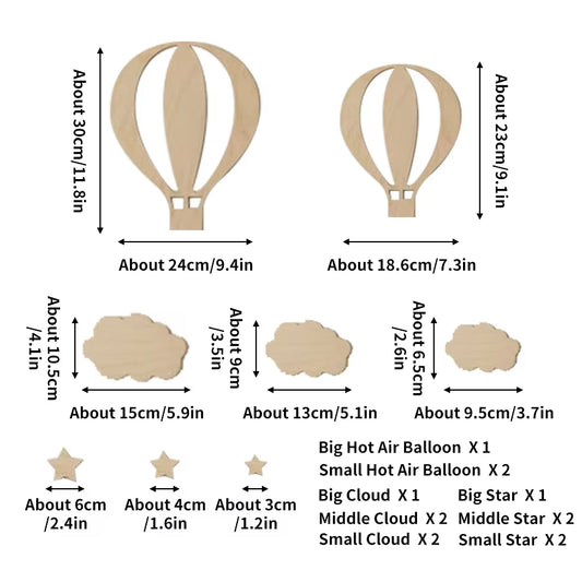 Wooden Hot Air Balloon Wall Stickers Set for Kids Room